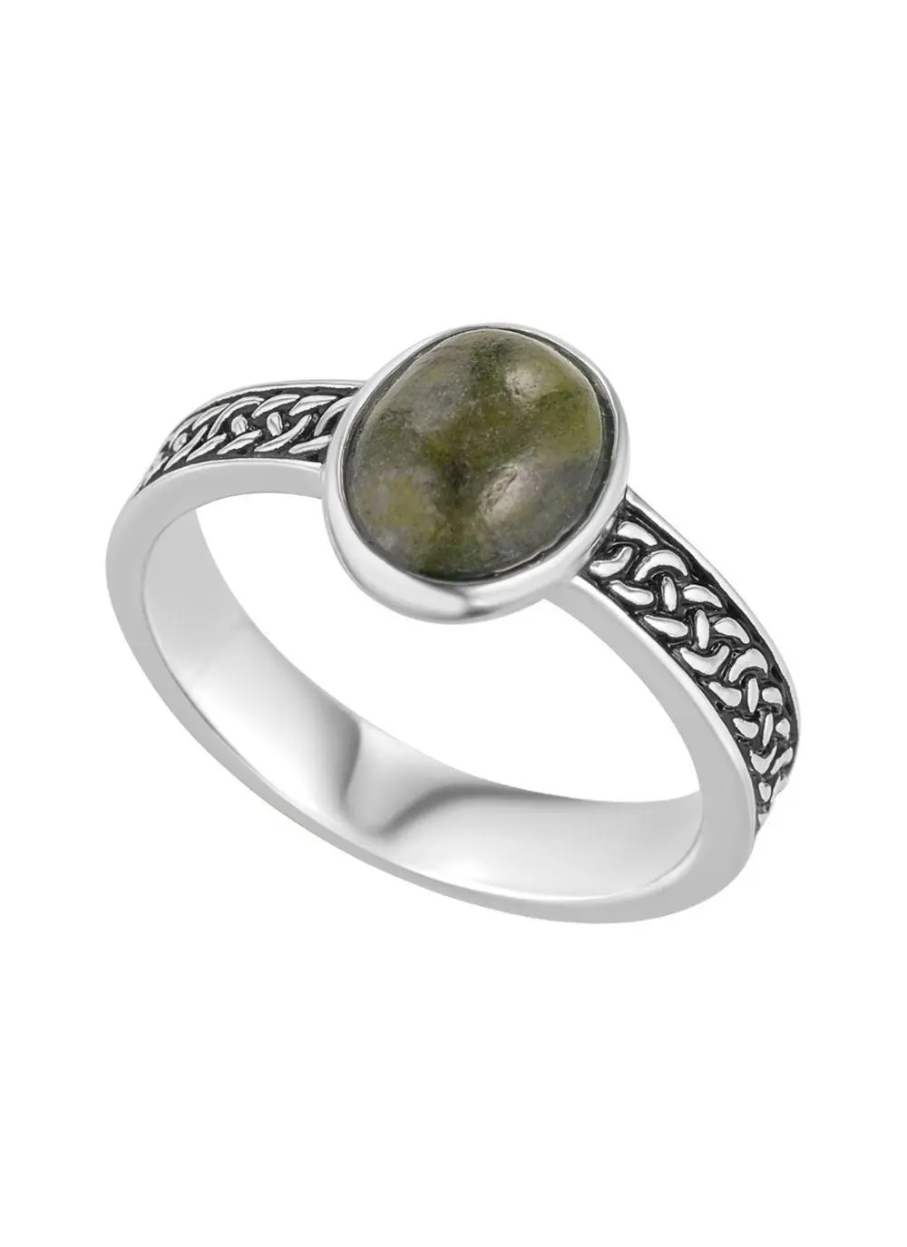 Sterling Silver Oxidized Celtic Ring with Connemara Marble 